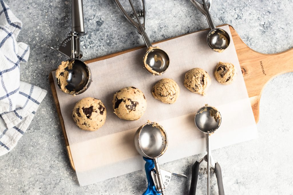 Using a cookie scoop helps you bake evenly sized and shaped cookies that bake up beautifully.