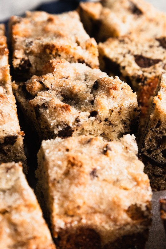 Chocolate Chunk Snack Cake with a crusty sugar topping.