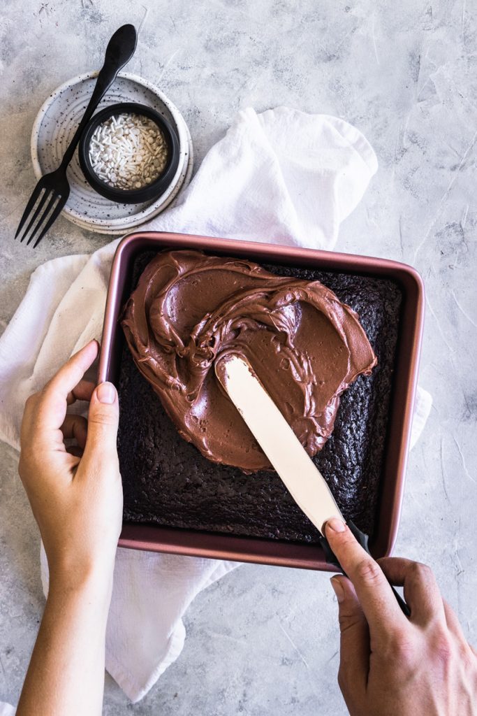Easy Sourdough Discard Chocolate Cake recipe with Fudge Frosting on top