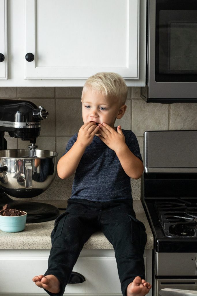 Allowing chocolate snitching is one tip for baking with kids. They'll love you forever!