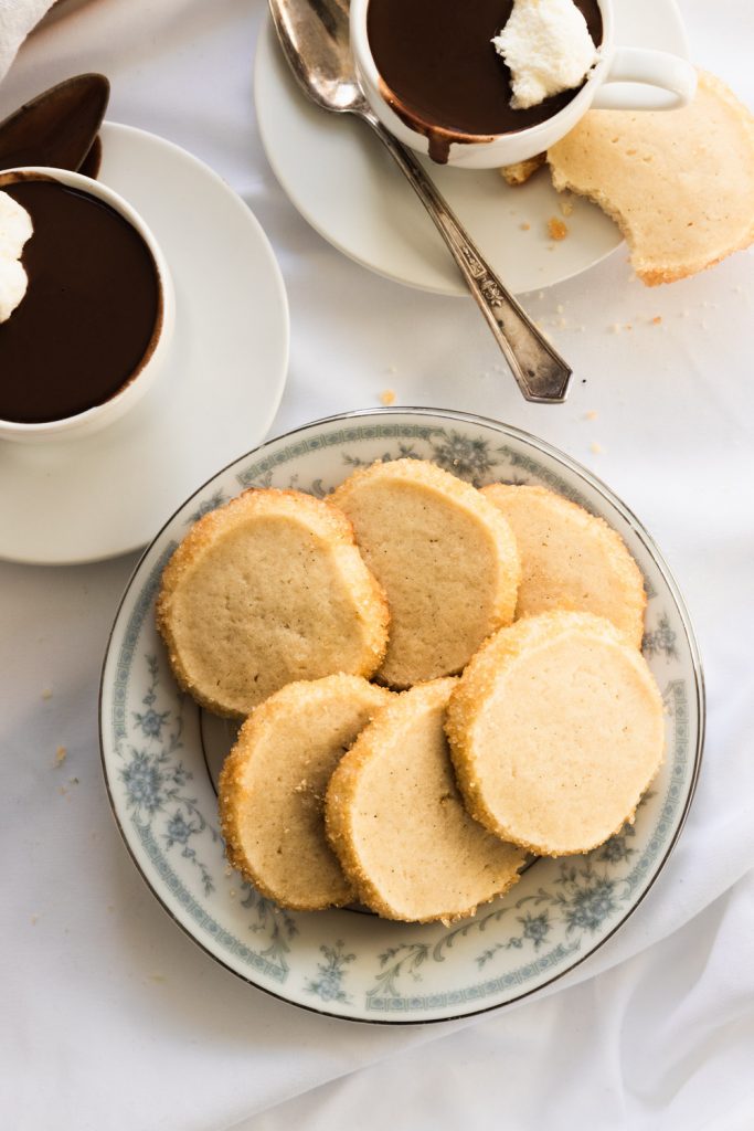 A plate of classic vanilla bean French sable cookies.