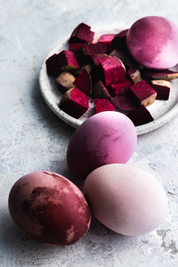 purple pink eggs dyed with beets