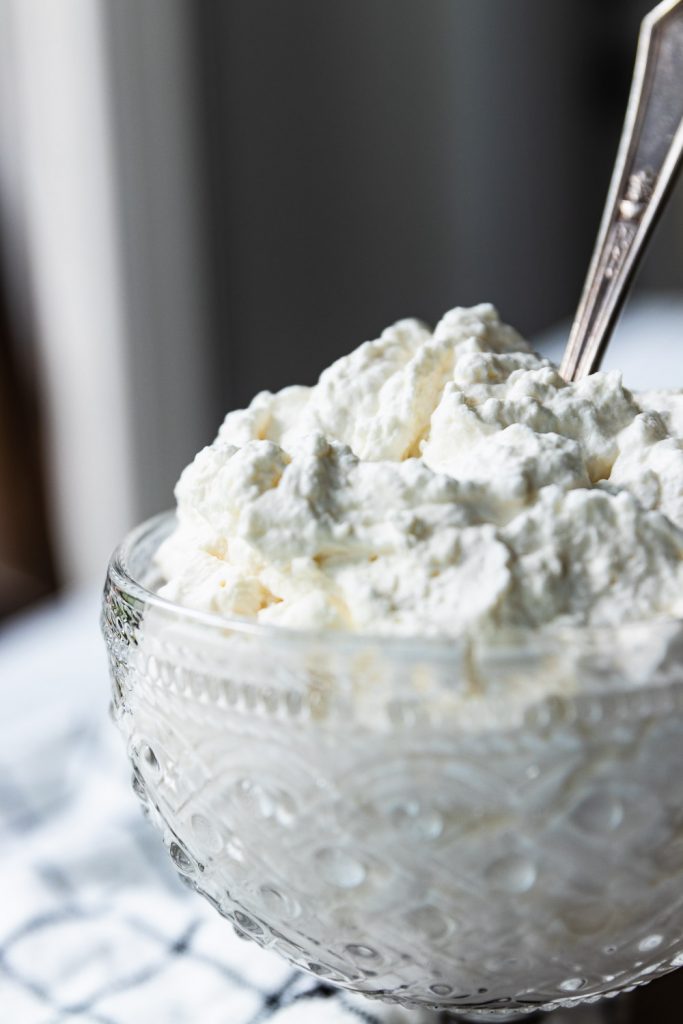 A bowl of stabilized whipped cream