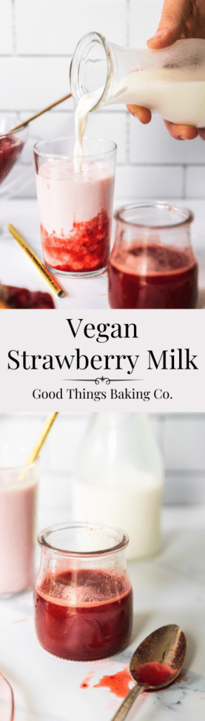A vegan strawberry milk pinterest pin