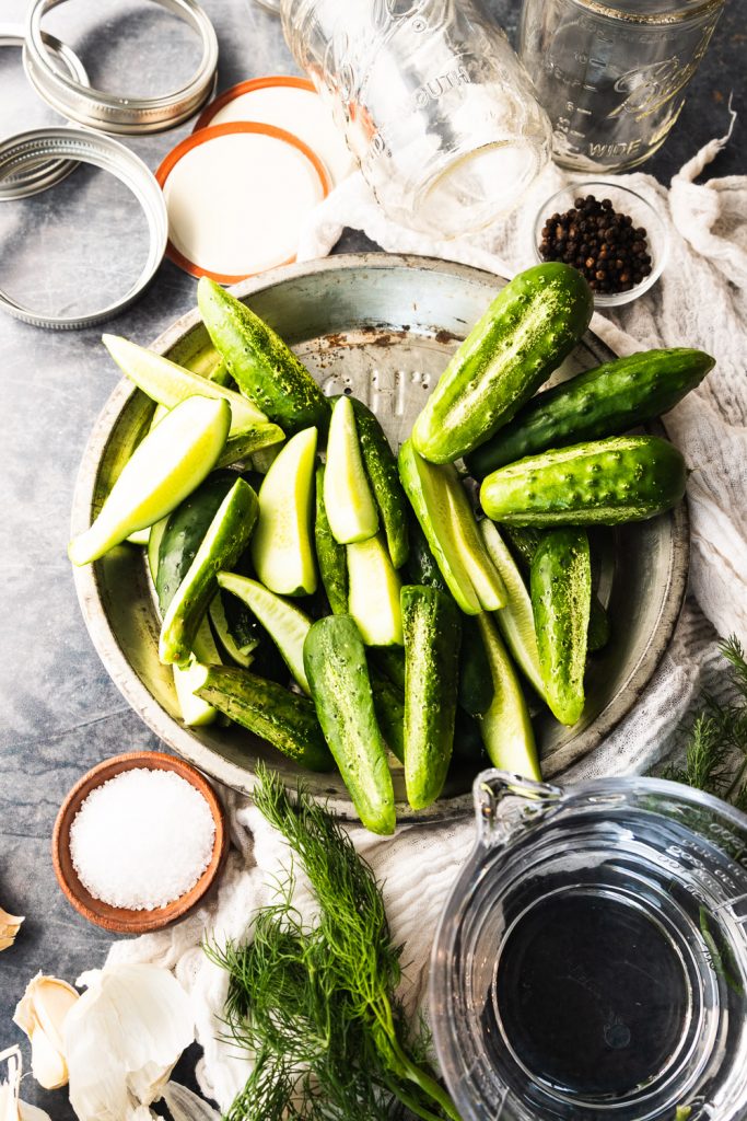 For canned dill pickles, use fresh, firm, pickling cucumbers with a thick skin.