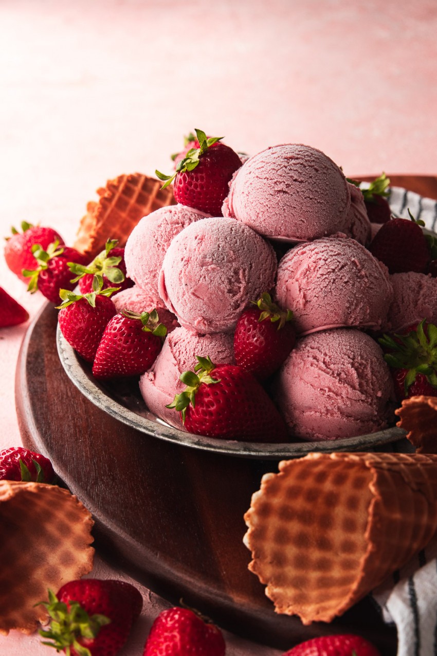 Ice cream scoops different flavor - strawberry, chocolate, creamy