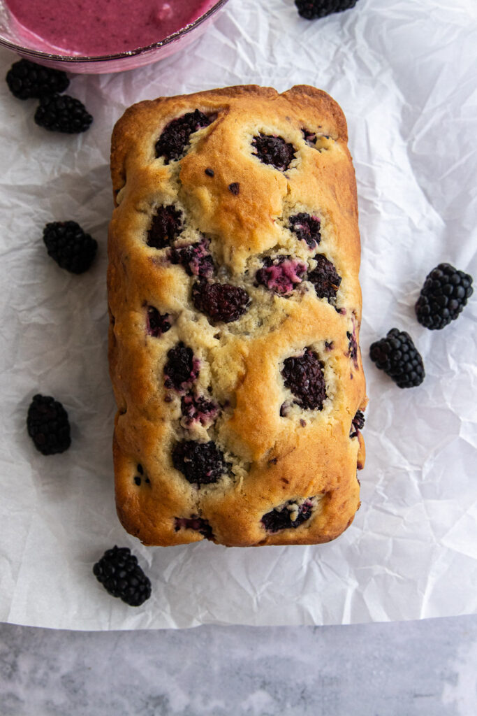 The unglazed blackberry loaf cake.