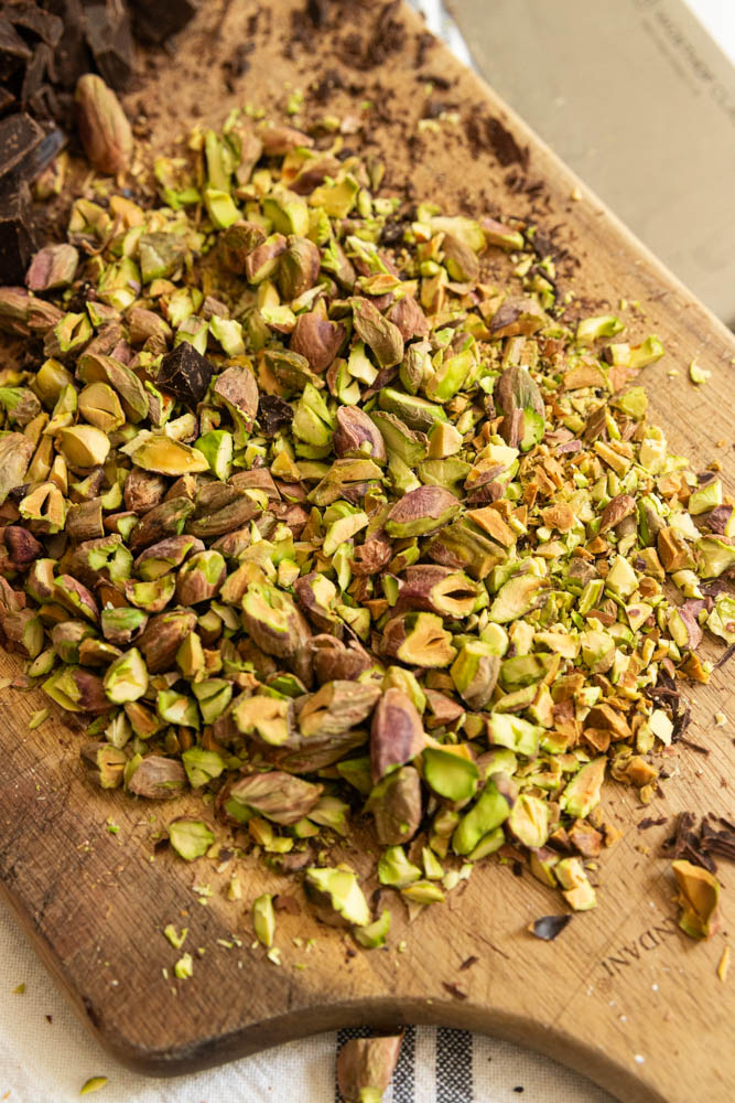 Pistachios chopped into different textures.