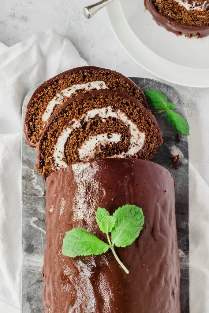 Chocolate Swiss Roll with Mint Chocolate Chip Filling