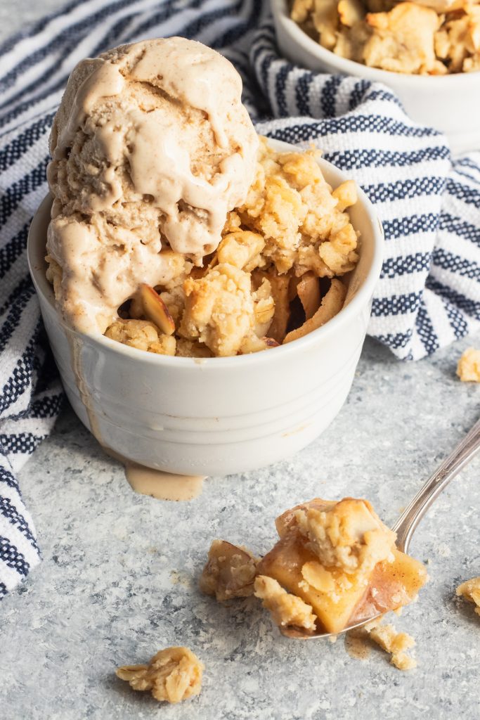 Apple Crumble Topped with Cinnamon Ice Cream