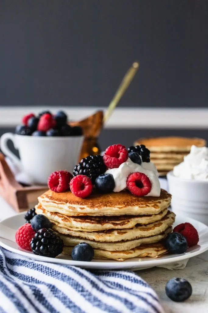 A stack of overnight sourdough discard pancakes.