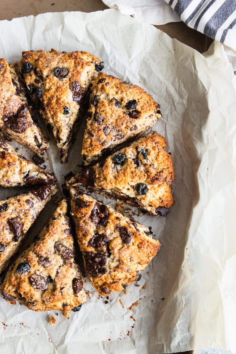 Blueberry Chocolate Scones wedges baked to golden brown perfection
