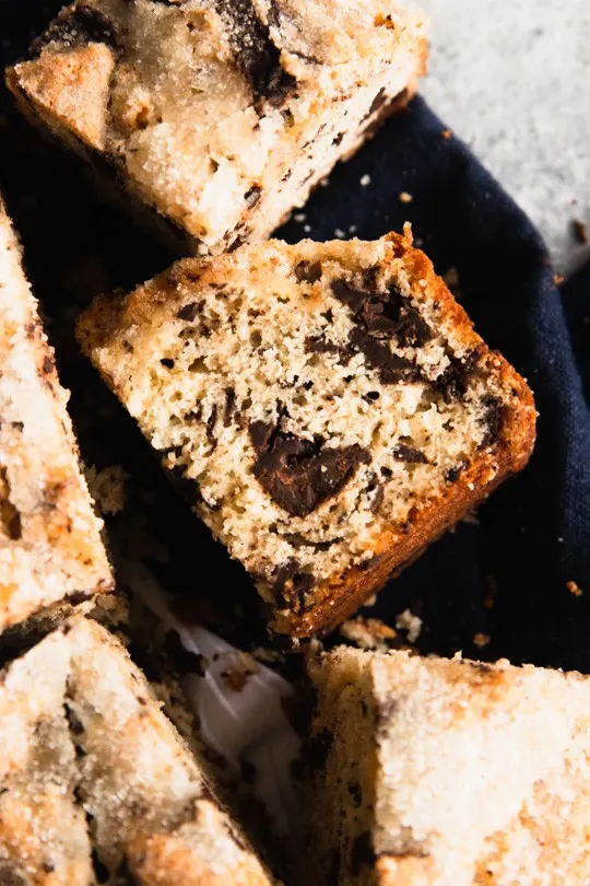 Chocolate Chunk Snack Cake with a crusty sugar topping.