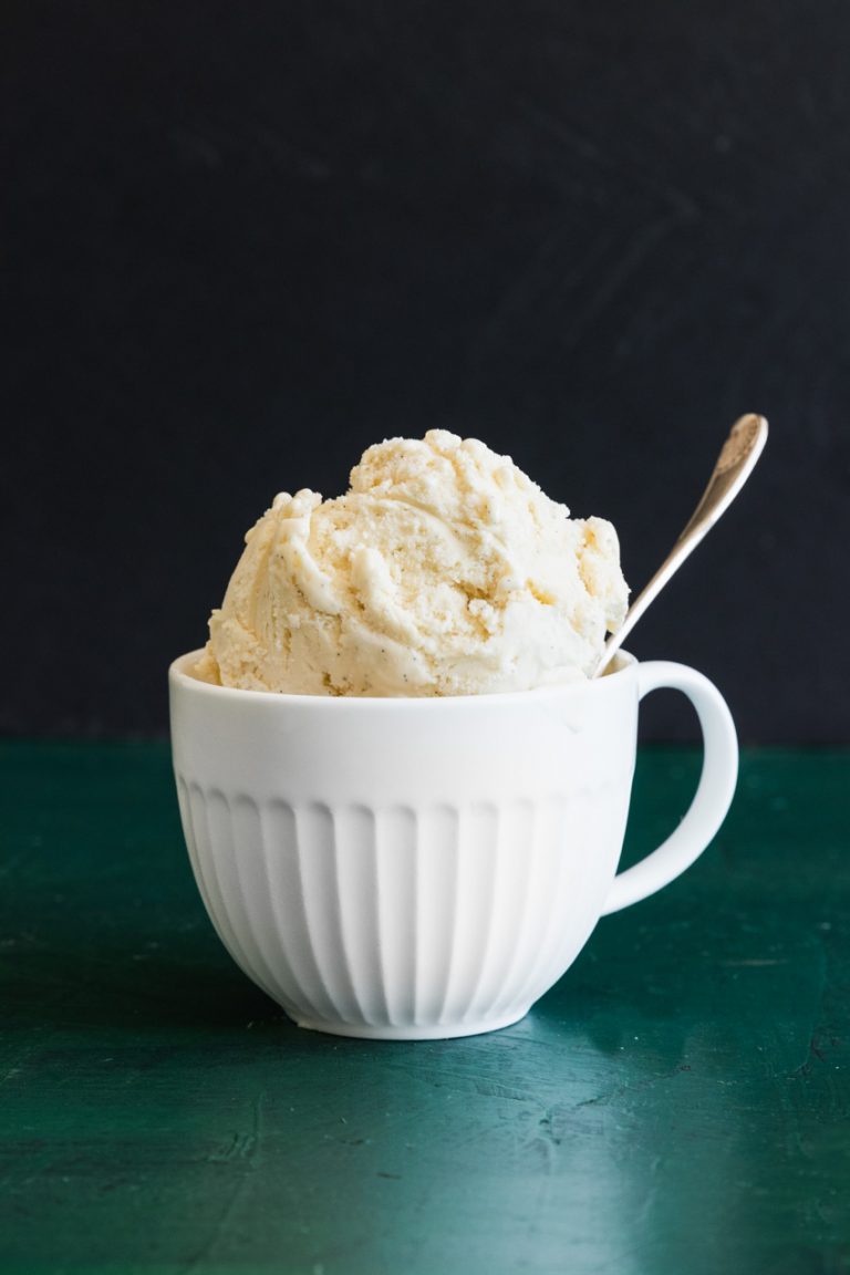 Homemade Vanilla Bean Ice Cream in a mug