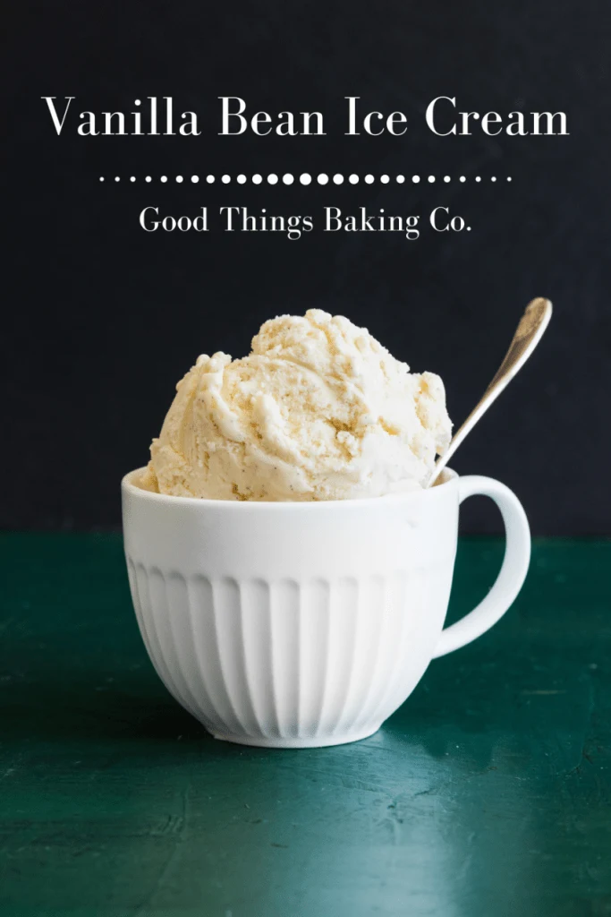 Vanilla Bean Ice Cream in a mug with Pinterest Title Text