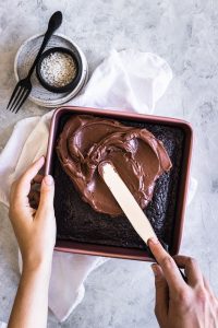 Easy Sourdough Chocolate Cake with Fudge Frosting on top