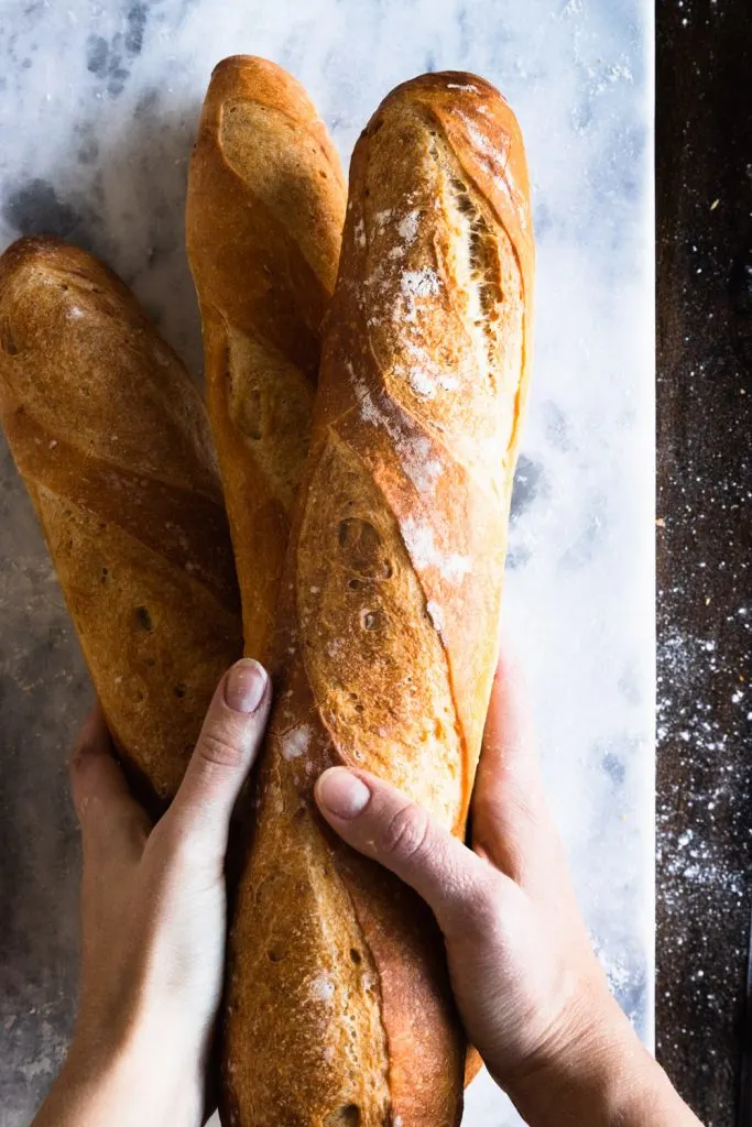 A French baguette recipe that gives you three long, crusty, loaves.