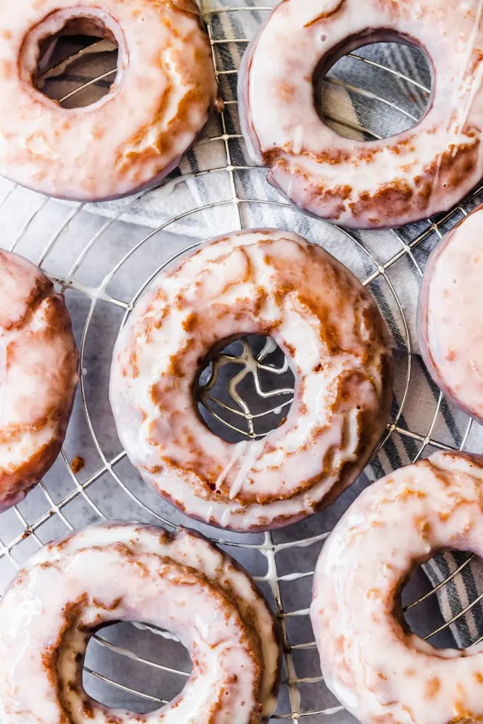 Glazed old-fashioned sour cream donuts.