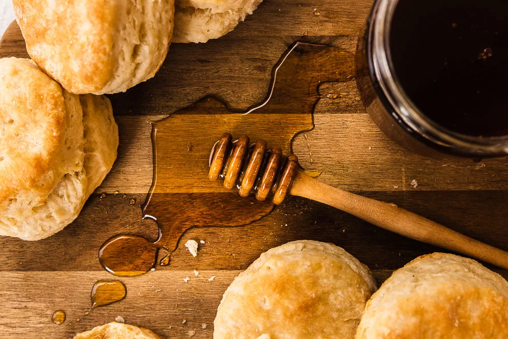 Sourdough biscuits are best drizzled with some honey or with a touch of jelly or jam.