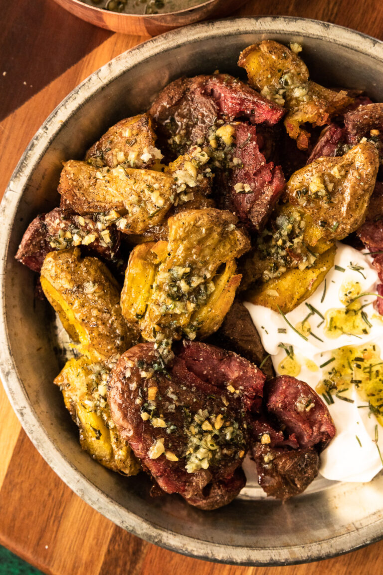 Roasted Smashed Fingerling Potatoes with Garlic and Rosemary