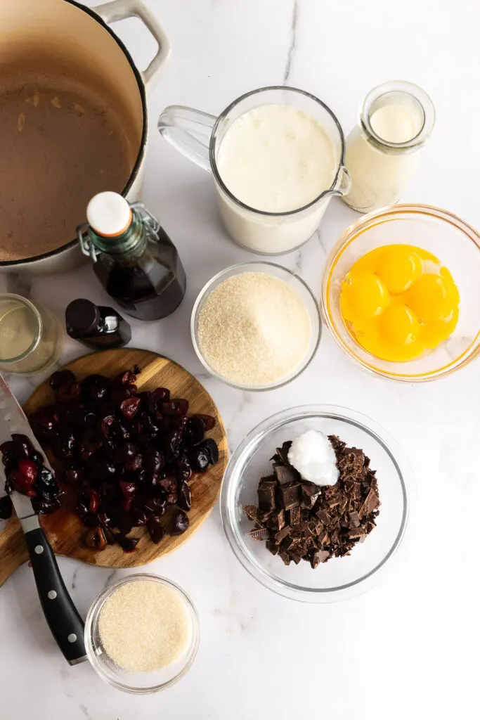 The ingredients for Black Forest ice cream