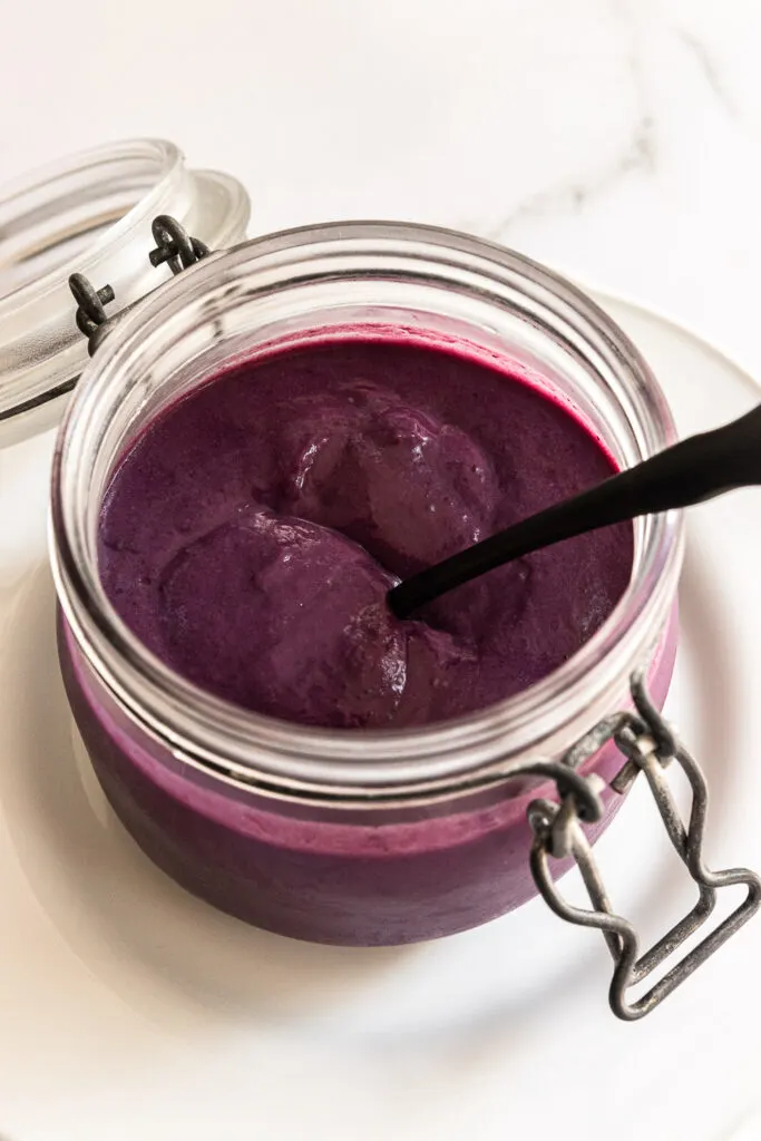 Chilled, thick blueberry curd.