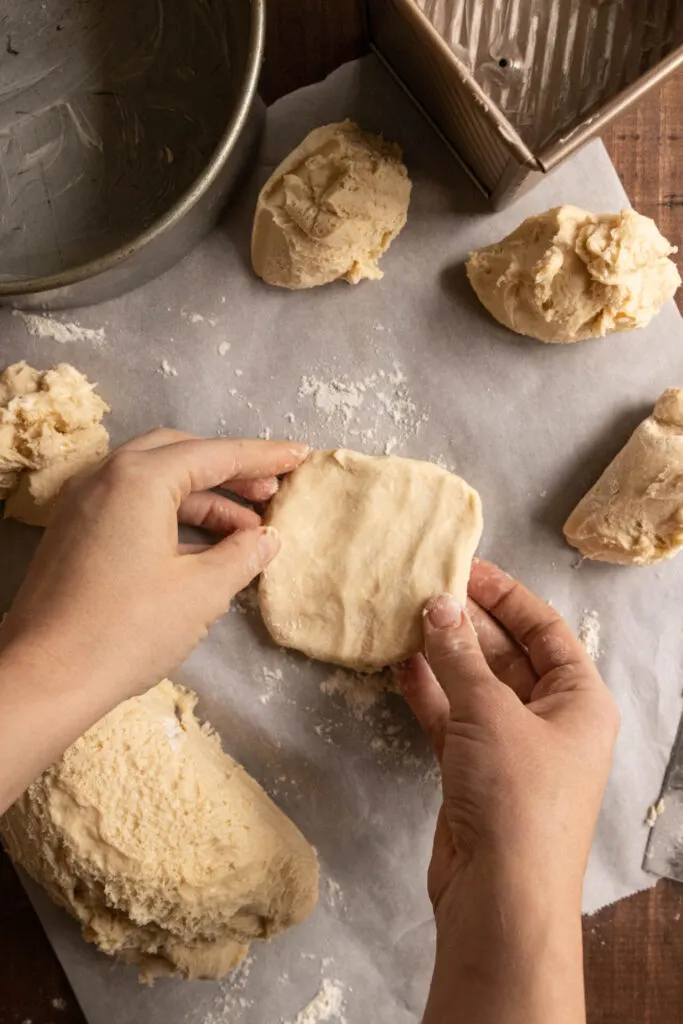 Shaping the brioche dough.