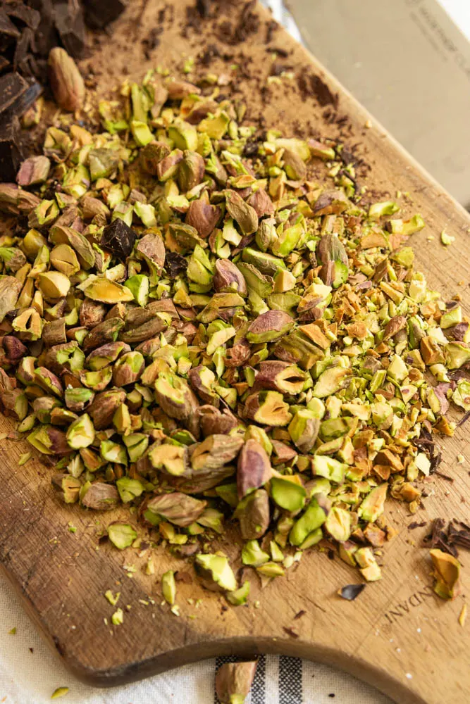 Pistachios chopped into different textures.