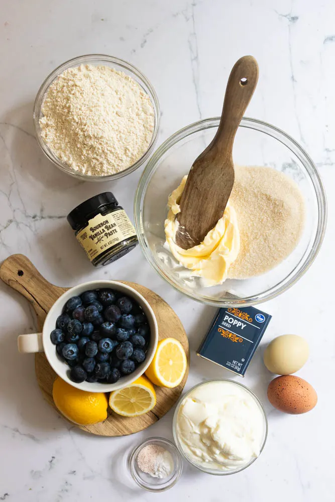 The ingredients for Blueberry Lemon Poppy Seed Muffins