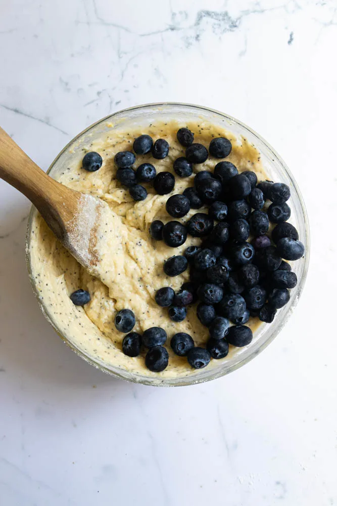 The muffin batter, ready to stir in the blueberries.